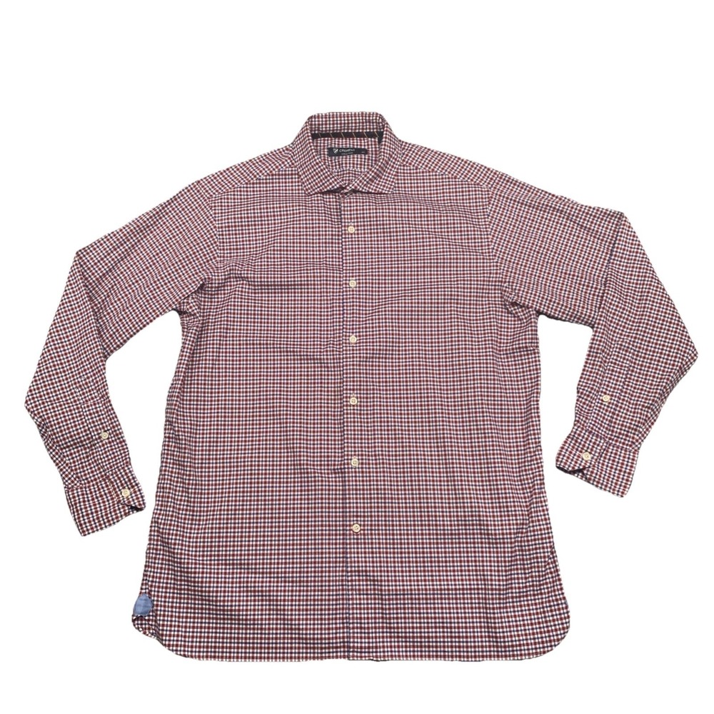 Cremieux Collection Plaid Button Shirt Men L Red Blue Preppy Stretch Performance